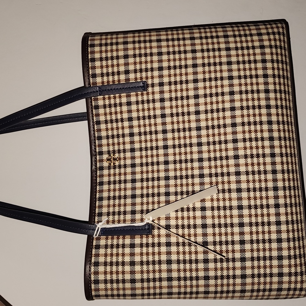Tory Burch Blake Center Zip Plaid Tote.